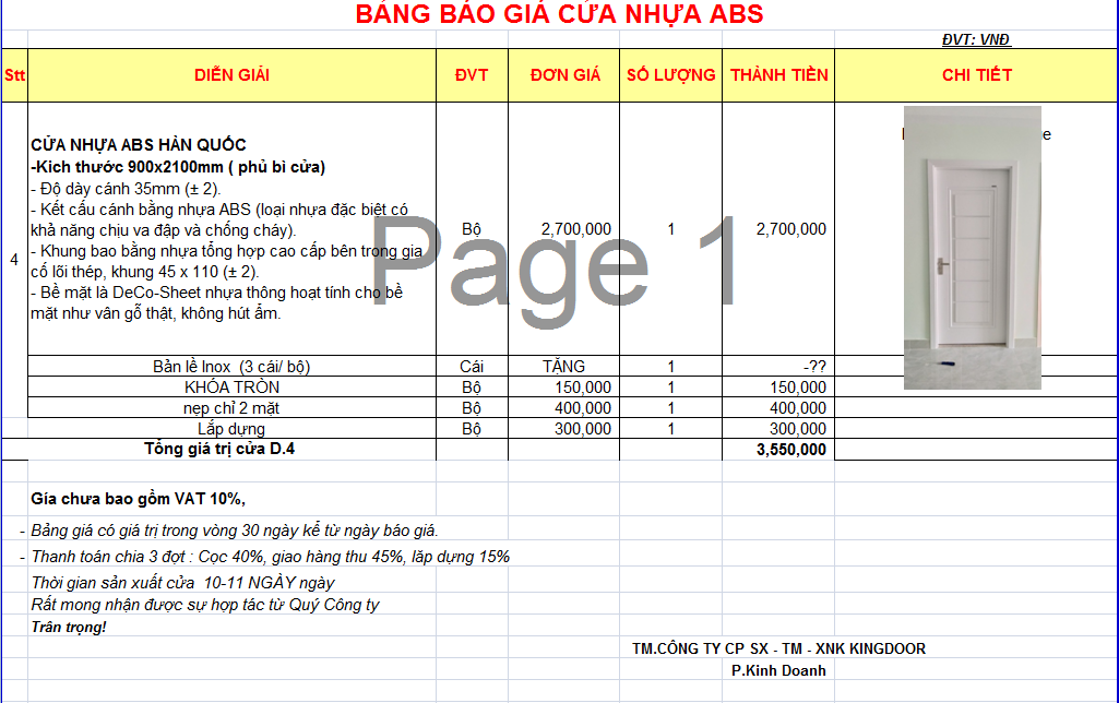 Báo giá cửa nhựa ABS