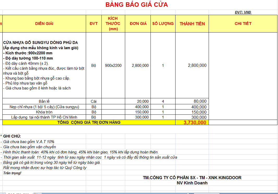 Báo giá chi tiết dòng Phủ da (SYB)