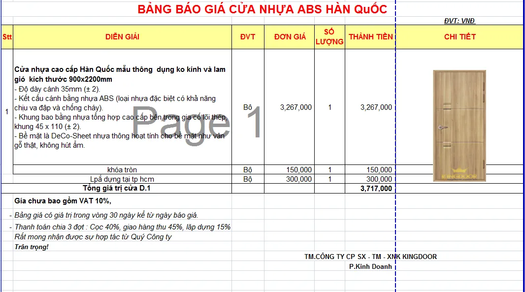 Báo giá cửa nhựa ABS