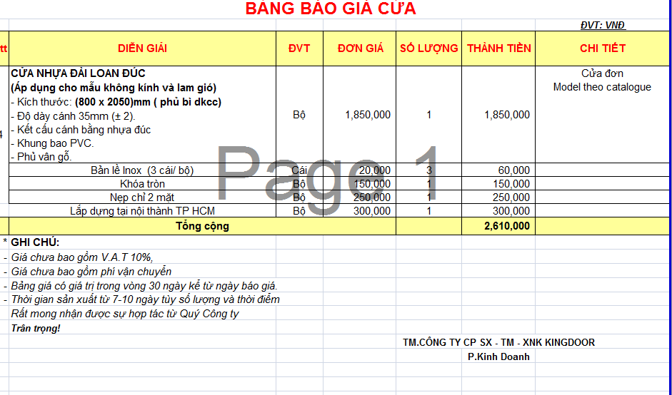 Báo giá cửa nhựa đài loan đúc