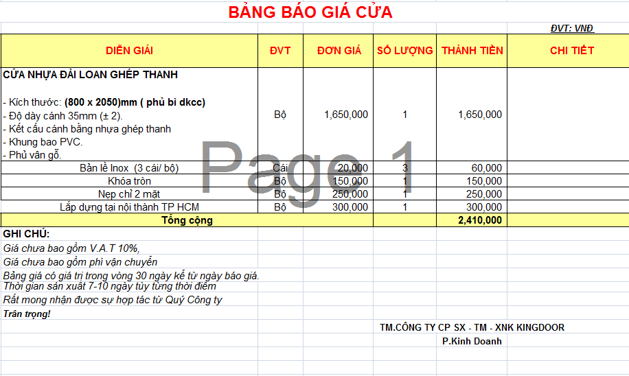 Báo giá cửa nhựa đài loan ghép thanh
