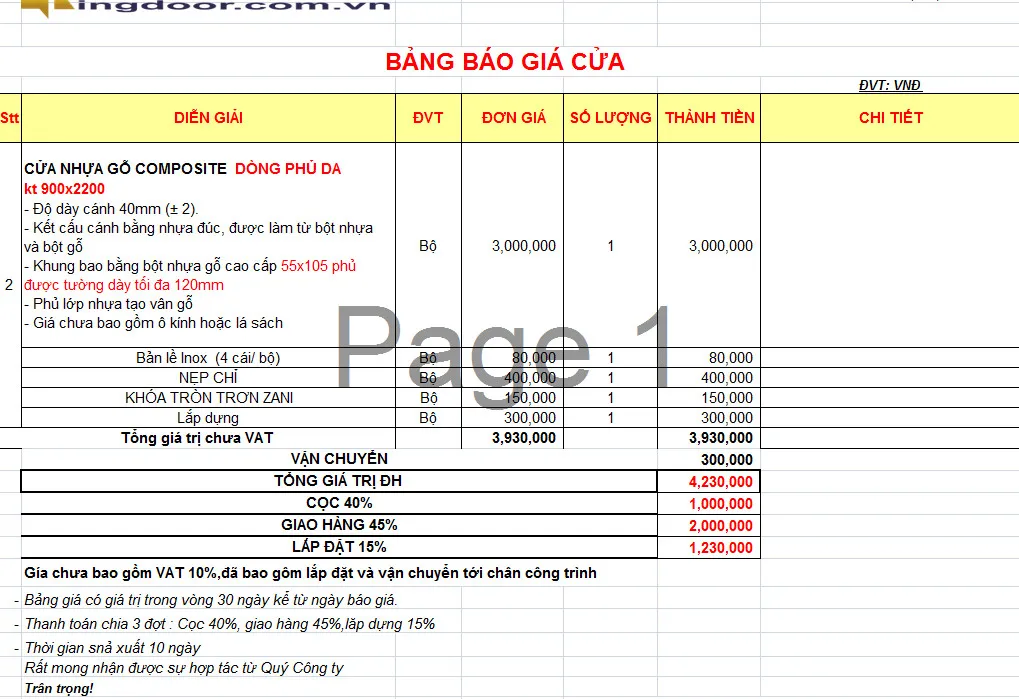 giá cửa nhựa composite