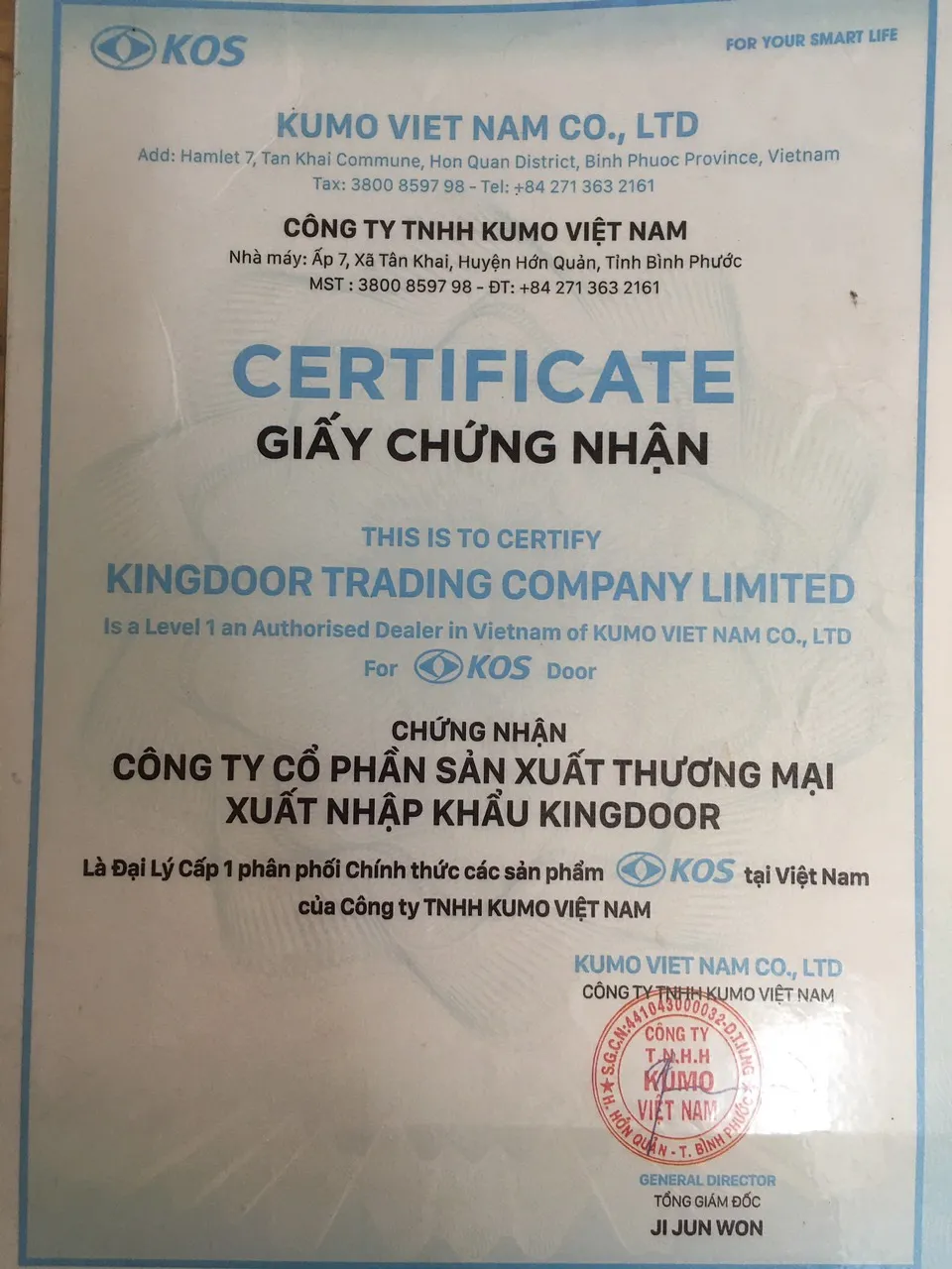 giấy chứng nhân kos