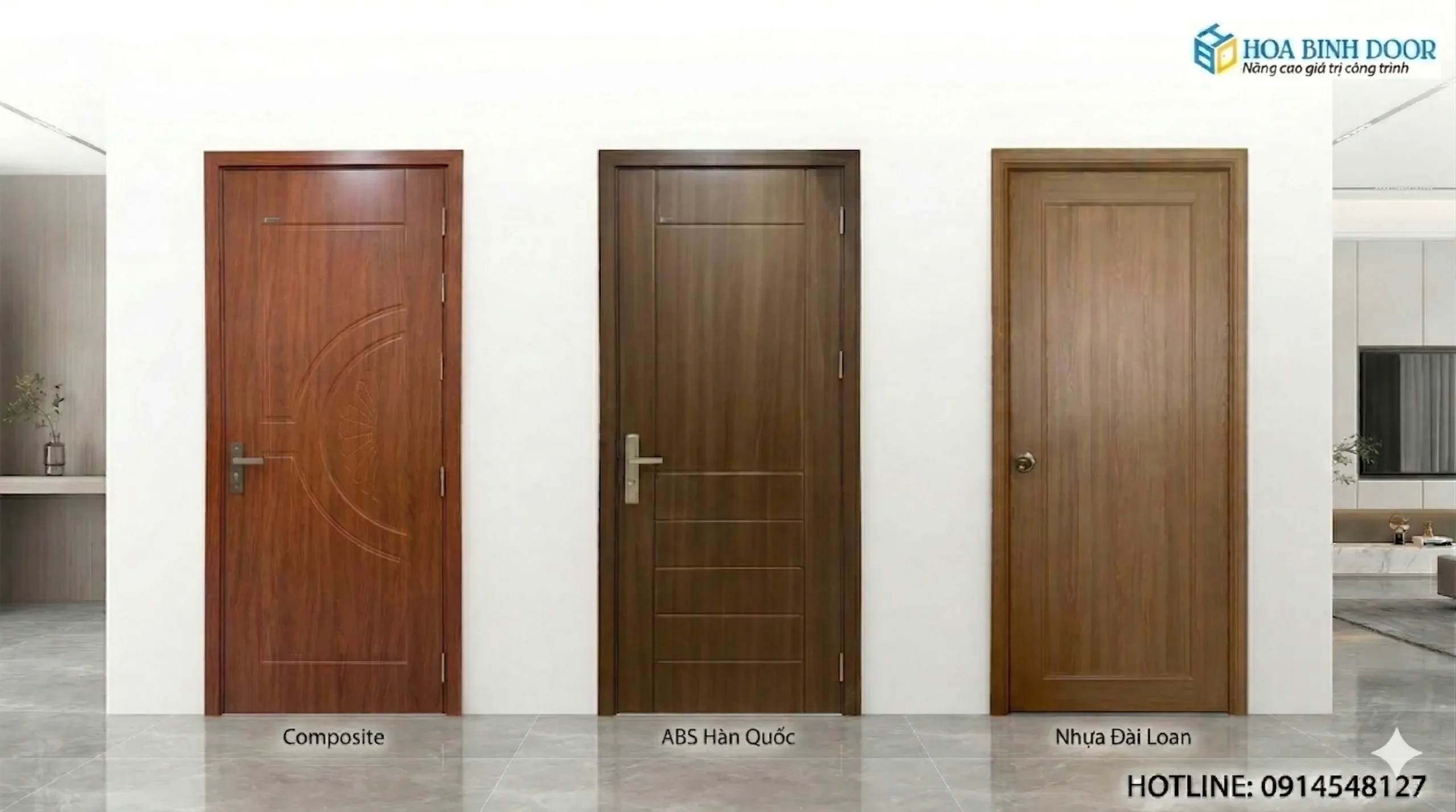 3 dòng cửa nhựa composite, nhựa ABS Hàn Quốc, nhựa Đài Loan 