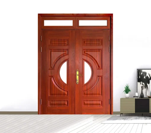 Cửa thép vân gỗ 2 cánh có kính tại Hoabinhdoor